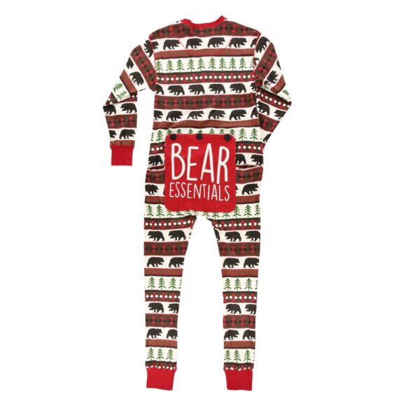 Bear Essentials Adult Onesie Flapjack Lazy One Long Johns Rustic Cabin Pajamas - Picture 4 of 10